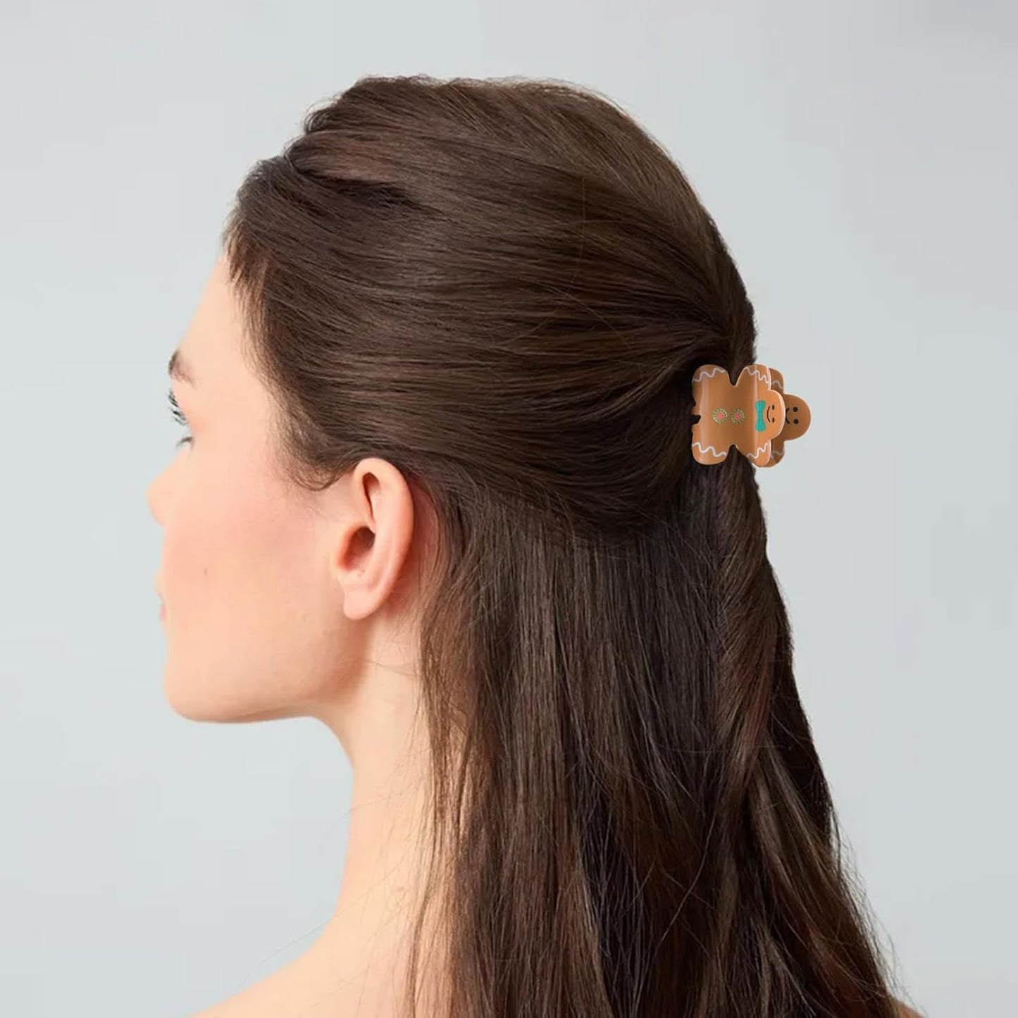 Cute Gingerbread Doll Hair Claw Clips for Women Girls, 2 Pcs Christmas Hair Clips Small Gingerbread Doll Claw Clips Winter Christmas Hair Accessories Acrylic Non-Slip Hair Claw for Hair and Thin Hair