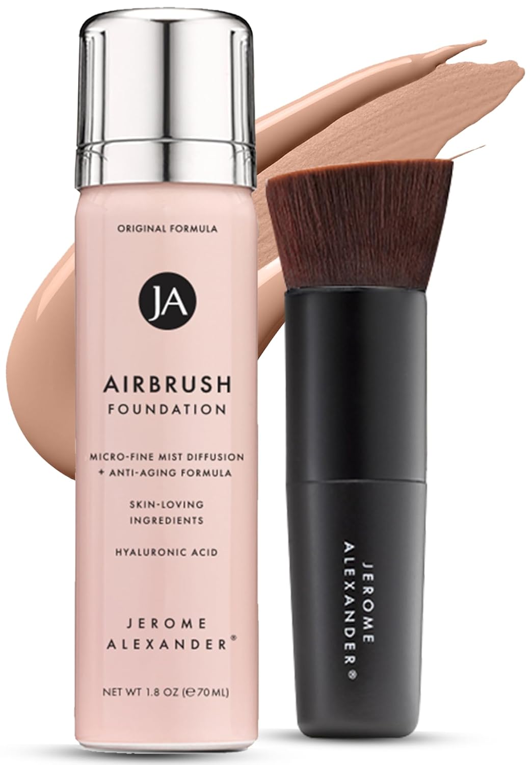 Jerome Alexander MagicMinerals AirBrush Foundation – 2 Piece Set with Airbrush Foundation and Kabuki Brush - Spray Makeup with Anti-aging Ingredients for Smooth Radiant Skin - Warm Beige