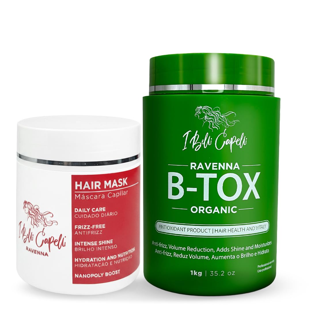 I Belli Capelli Ravenna Hair Straightening Kit – Organic Hair B-tox & Aloe Vera Mask – Anti-Frizz, Intense Hydration & Shine – Formaldehyde-Free B-otox Hair Treament For All Hair Types (2-Pack)