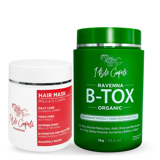 I Belli Capelli Ravenna Hair Straightening Kit – Organic Hair B-tox & Aloe Vera Mask – Anti-Frizz, Intense Hydration & Shine – Formaldehyde-Free B-otox Hair Treament For All Hair Types (2-Pack)