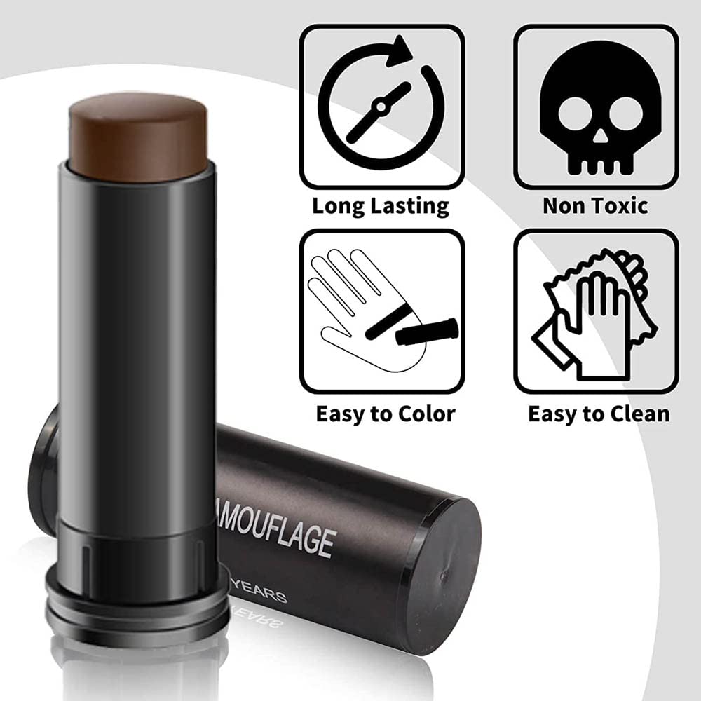 Kaely 3Pcs Face Paint Stick, Baseball Football Softball Eye Black Stick for Outdoor Sports, Black Brown Green Camo Face Body Paint Kit, Easy to Color, Halloween Birthday Party Clown Makeup Sets