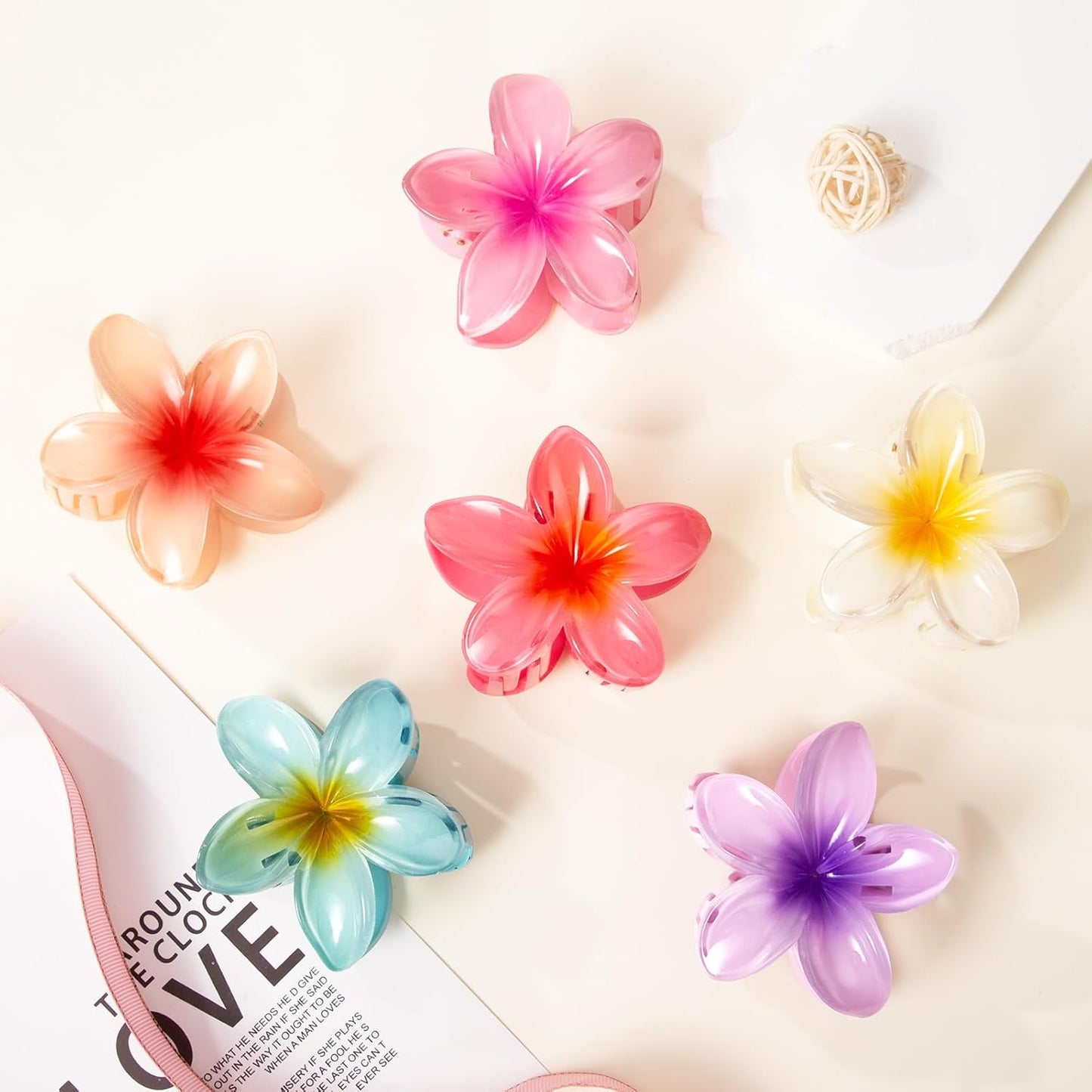 6 Pack Flower Hair Claw Clips for Women, Hawaiian Hibiscus Hair Clips, Cute Hair Accessories, Gifts for Women Girls