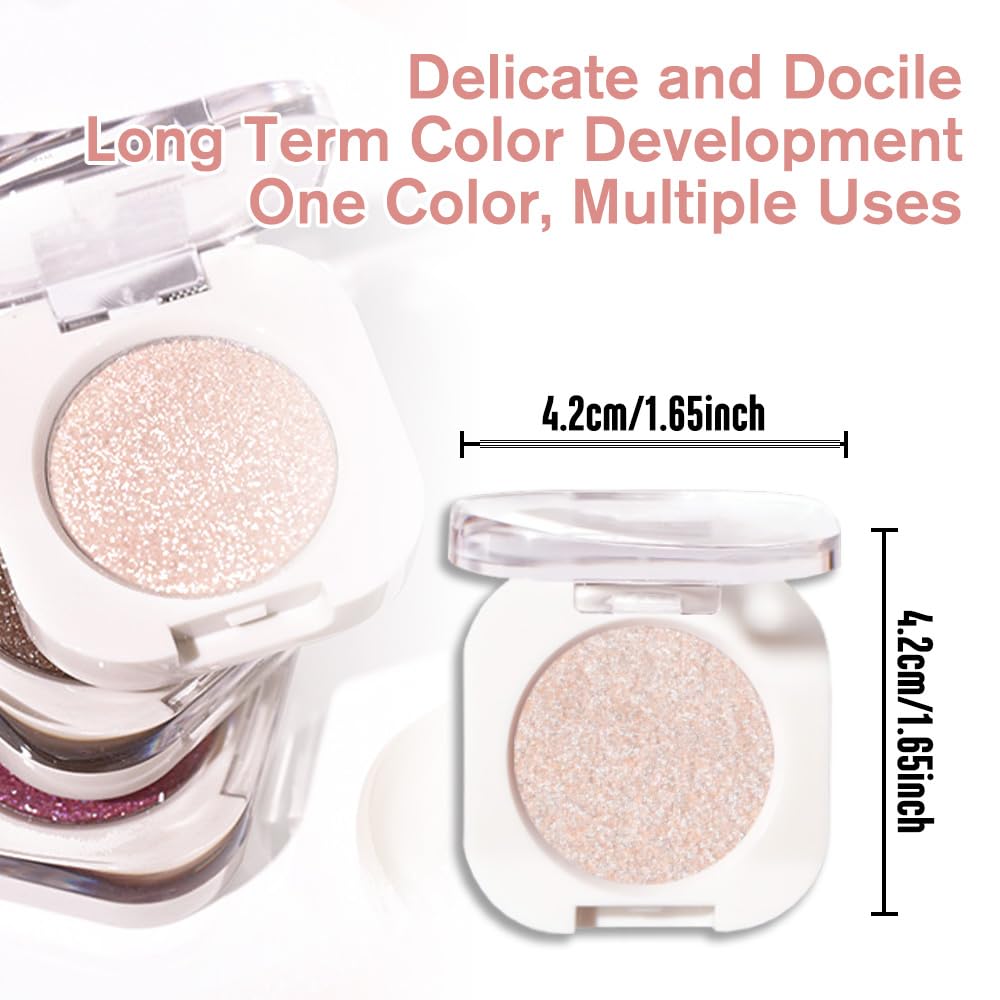 Sheer White Sparkle Single Eyeshadow, Lightweight Blendable Mini Eye Shadow for Older Women, Monochrome Eyeshadow Palette Makeup Pigmented Waterproof, Vegan & Cruelty-Free, 23