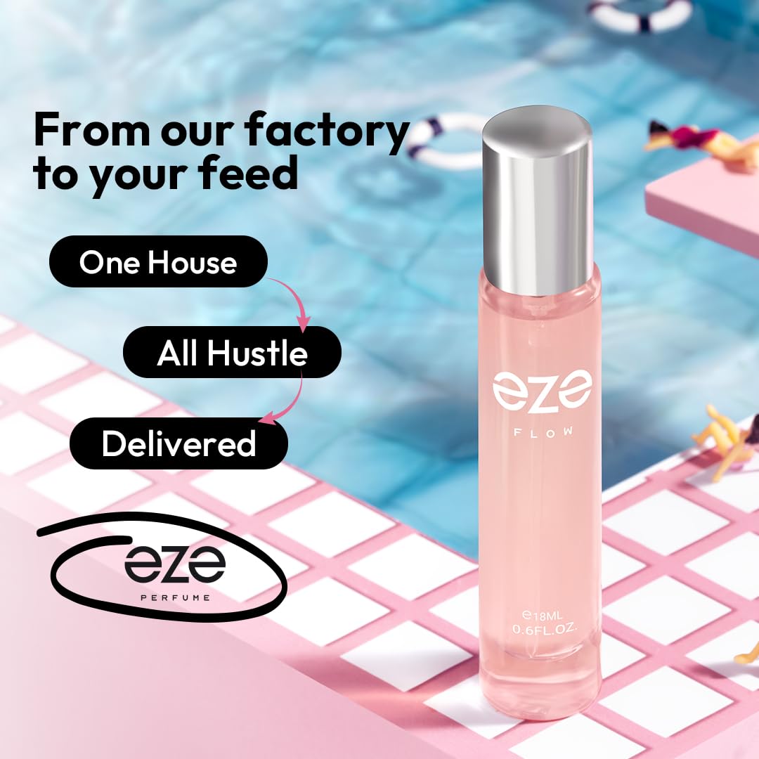 Eze FLOW Eau de Parfum for Women 18ML | Long-Lasting Luxury Perfume | Elegant Peach, Freesia & Rose | Warm Sandalwood, Musk & Vanilla Base | Premium Floral & Woody Fragrance | Captivating Scent | EDP