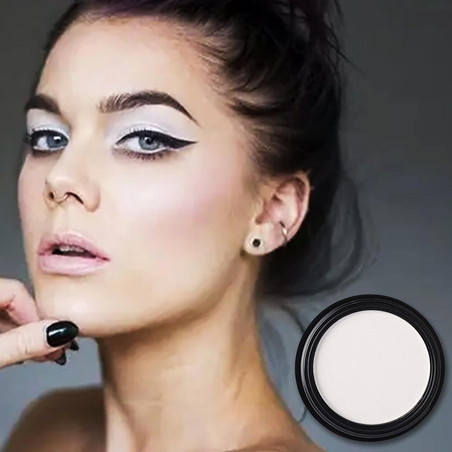 MEICOLY White Single Eyeshadow,Pressed Powder Matte Eye Shadow for Halloween SFX Mime Cosplay Makeup,White Cream to Powder Foundation for Makeup,High Pigment Eyeshadow for Day & Night