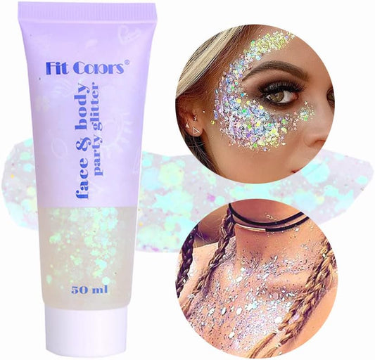 White Face Body Glitter, Singer Concerts Music Festival Rave Accessories, Mermaid Face Glitter Gel, Sparkling Holographic Chunky Glitter for Lip Eye Hair Body Glitter Makeup, 50ML(06 White)