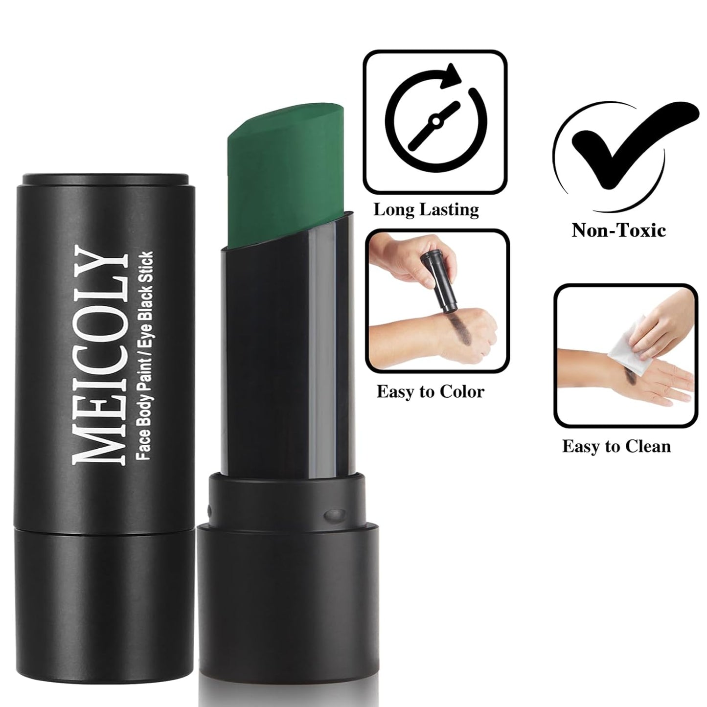MEICOLY Green Face Body Paint Stick for Halloween SFX Cosplay Makeup,Witch Elphaba Green Face Paint, Camo Hulk Face Painting,Eye Black Stick,Waterproof Eye Black Baseball Softball Football Lacrosse