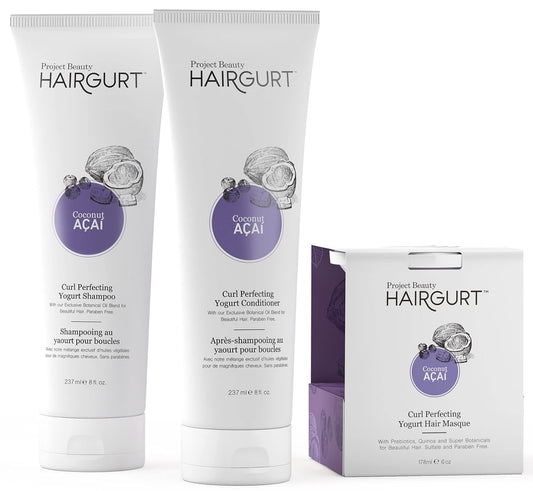 Coconut Acai Curl Perfecting Hair Set – Shampoo + Conditioner + Mask – Defines & Moisturizes Curly and Wavy Hair – Sulfate-Free, Natural Ingredients