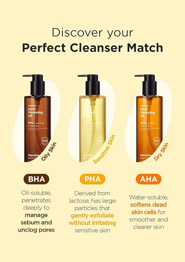 Hanskin Pore Cleansing Oil, Oil Cleanser for Face, Makeup Blackhead Remover, Korean Cleanser for Sensitive Skin [PHA] (10.14 oz)