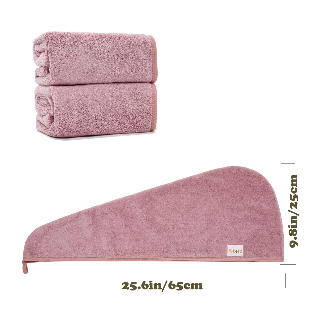 2 Pack Microfiber Hair Towel Wrap,Hair Drying Towel with Button Design,Head Towel to Dry Curly Hair Quickly (Bean Pink)