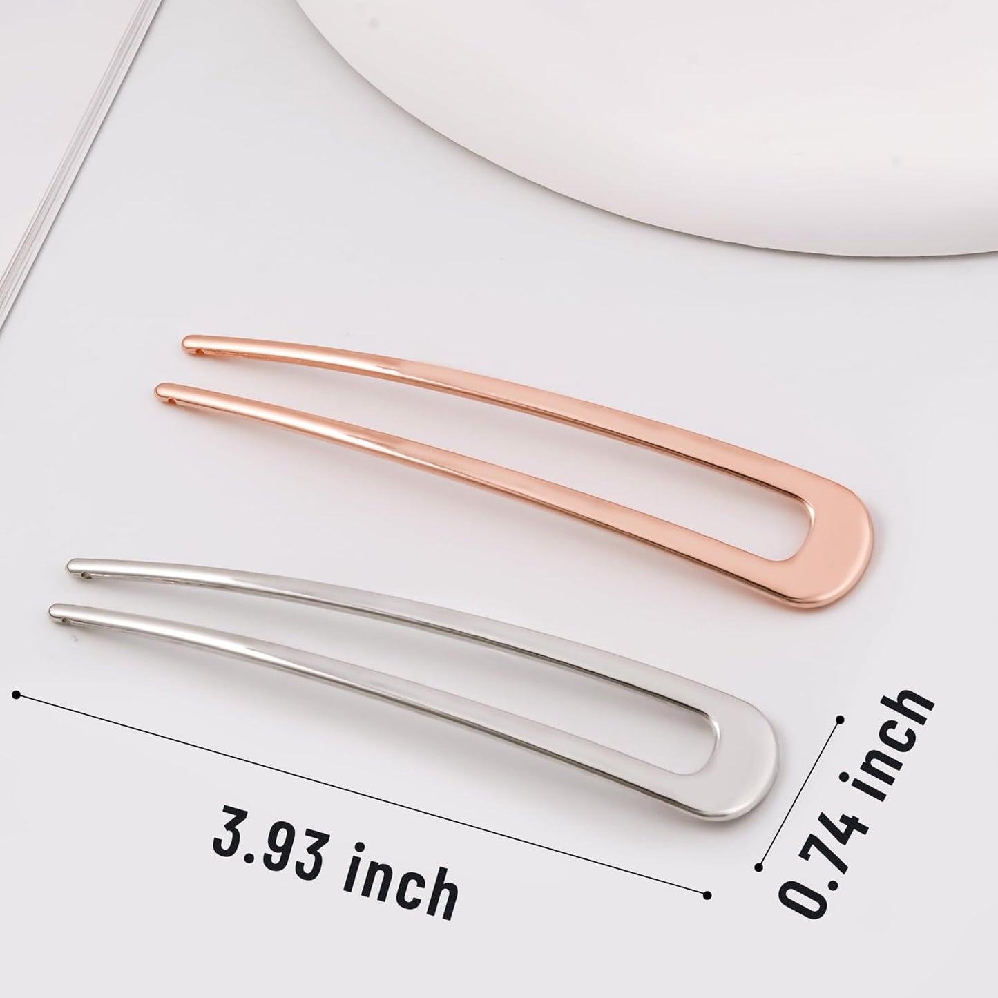 6Pcs Metal French Hair Pins for Women U Shape Sticks 3.9 Inch Vintage Fork for Hairstyle Accessories(Black/Rosegold/Silver）