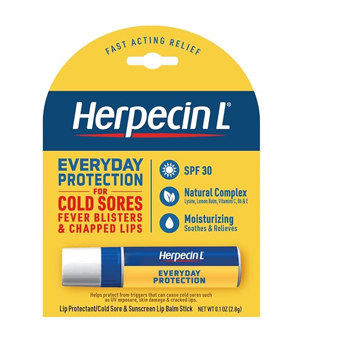 Herpecin L Lip Balm Stick 30 SPF 0.1 Ounce Tube Cold Sore Sun & Fever Blisters and Chapped Lips Relief Lip Balm with SPF30 and Lysine (Pack of 2)