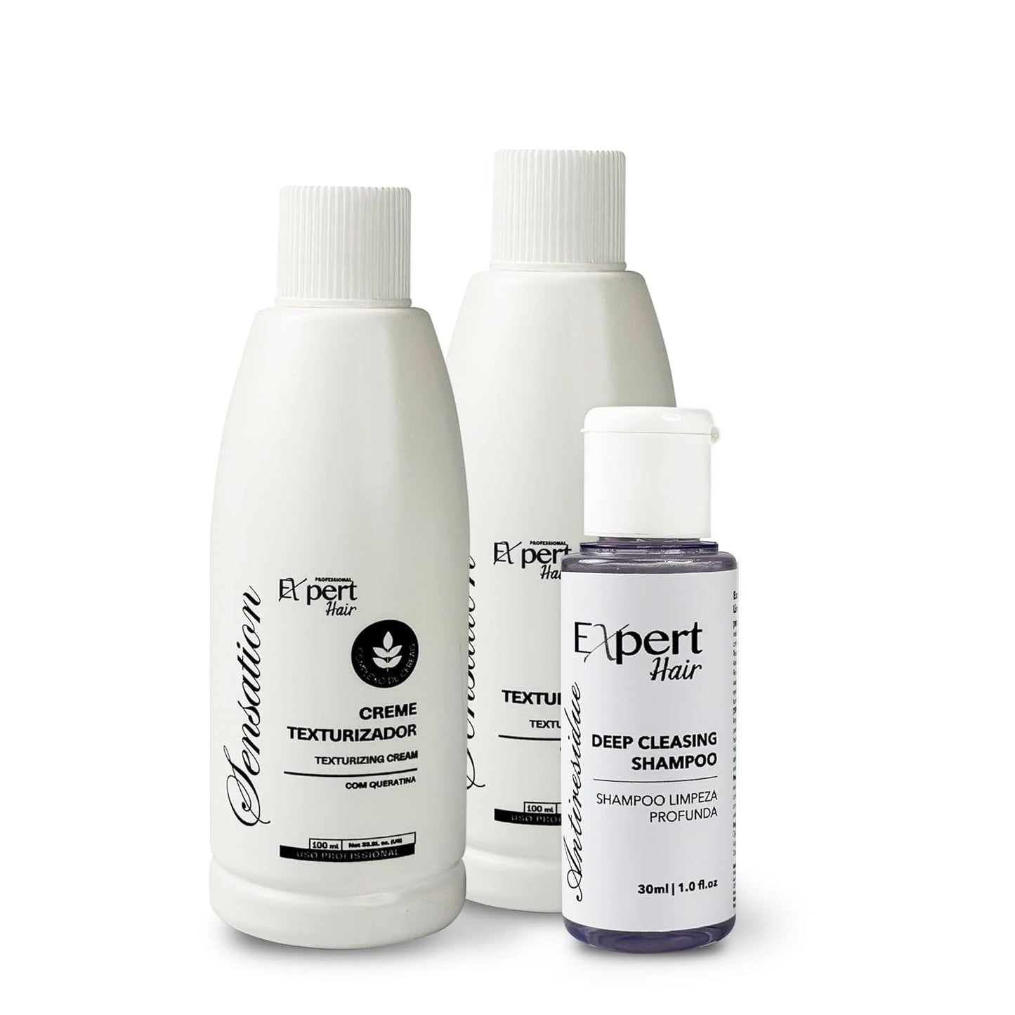 Expert Hair Sensation Keratin Hair Treatment Brazilian 100ml (2Pack) + Deep Cleansing Shampoo 30ml -Anti Frizz, Long Lasting Results-Keratina Para Alisar El Pelo, Keratina Brasileña– Complete Set