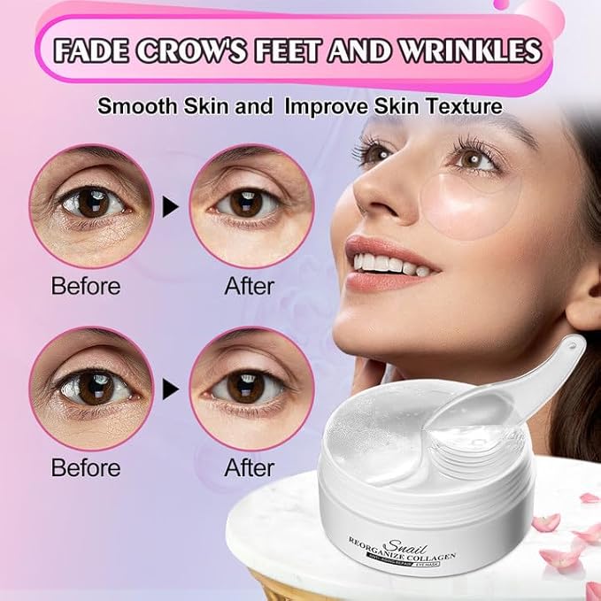 Under Eye Mask, 60 PCS Under Eye Patches for Dark Circles,Gel Pads Puffiness & Dark Circles Treatment,Reduces Wrinkles & Fine Lines,Improves & Firms Eyelids Skin (Snail Hydroge)