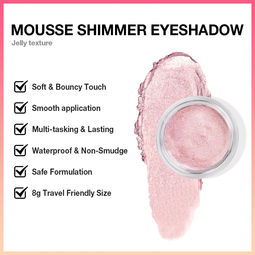 Cream Glitter Pale Pink Shimmer Metallic Eyeshadow Palette Makeup For Mature Women, Natural Single Mini Instant Holographic Eyeshadow, Sombras Crema Para Ojos, Talc, Paraben & Cruelty Free