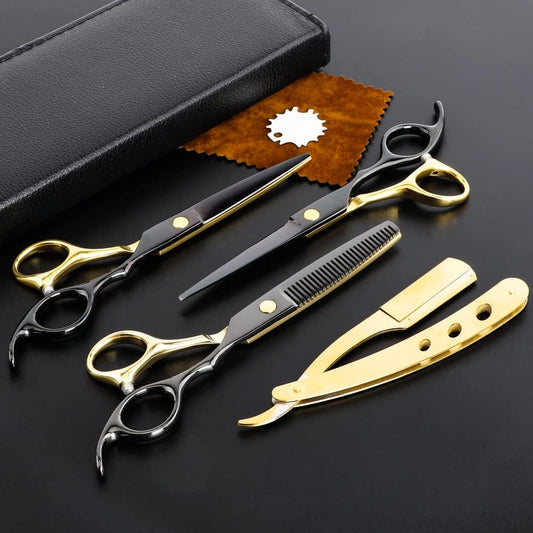 Professional Black Gold Hairdressing Scissors Stainless Steel Barber Hair Cutting Sets Salon Multifunctional Straight Shears Teeth Scissors Thinning Shears Tools for Mother Father's Gift