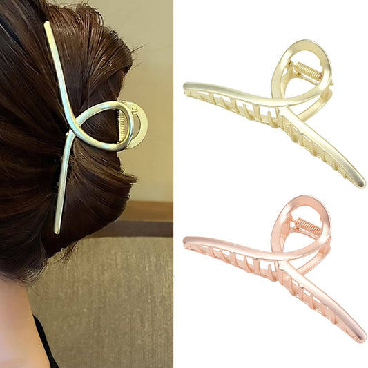 2Pack Matte Metal Hair Claw Clips Strong Hold No Slip Hair Clamp for Thin and Thick Hair Accessoriesas Gift for Women Girls (2pcs/box,Matte Gold & Rose Gold)