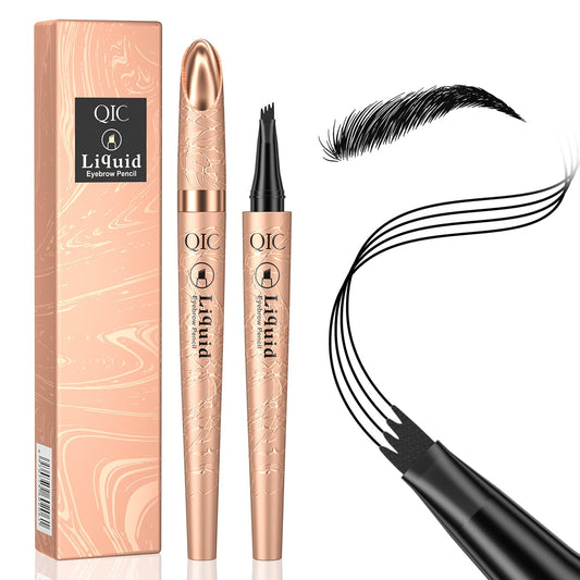 Microblading Eyebrow Pencil for Women - Waterproof Eyebrow Pen with 2-Fork-Tip Eye Brow Pen Create Natural Hair-Like Brows, Brow Pencil for Perfect Eyebrows Makeup Last All-Day, Black