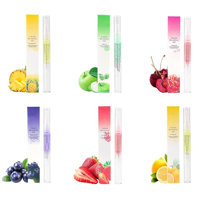 Cuticle Oils Pen: 6PCS Fruit Smell Revitalizer For Growth And Strength, Cuticle Remover- Cuticle Softener - Nail Strengthener, Professional Manicure - Pedicure Accessory (0.3 fl oz Bottles)