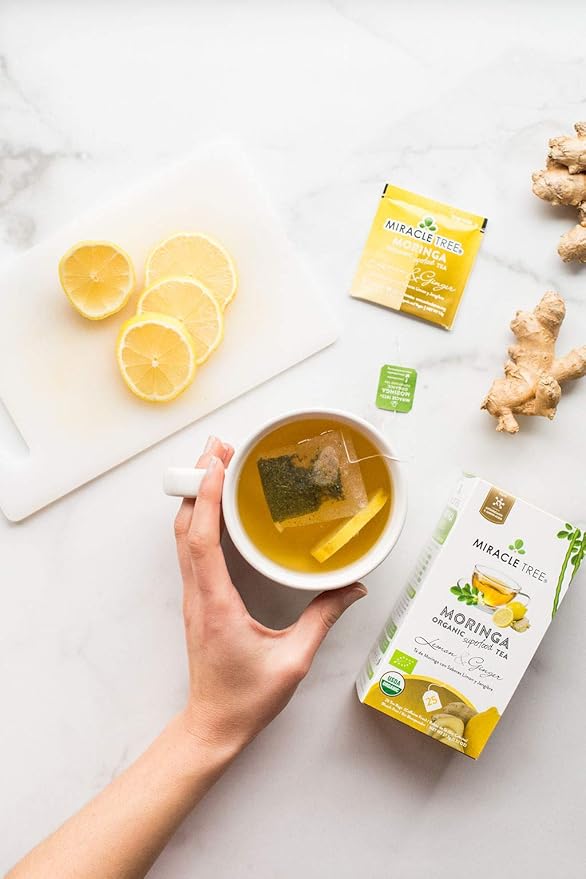 Miracle Tree - 3 Count of Organic Moringa Superfood Tea, 25 Individually Sealed Tea Bags, Lemon & Ginger (Keto, Detox, Energy/Immunity Booster, Vegan, Gluten-Free, Organic, Non-GMO, Caffeine-Free)