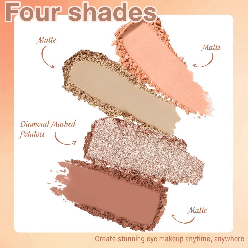 Eyeshadow Quads Blendable Glitter Matte Eyeshadow Palette, Orange Khaki Nude Champagne Gold Sparkly Four Eyeshadow Palette Makeup,Everyday Nature Long-Lasting Waterproof Women Girls Eye Shadow 3#
