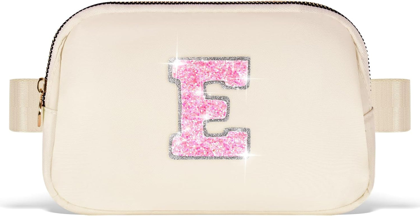 Fanny Pack Belt Bag Crossbody Bags with Initials Letter Patch Trendy Stuff for Teens Cute Stuff Birthday Gifts for Teenager Girls | Khaki,Initial E