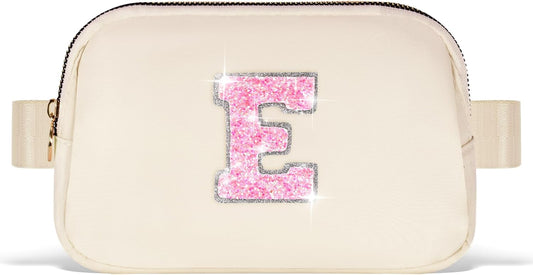 Fanny Pack Belt Bag Crossbody Bags with Initials Letter Patch Trendy Stuff for Teens Cute Stuff Birthday Gifts for Teenager Girls | Khaki,Initial E