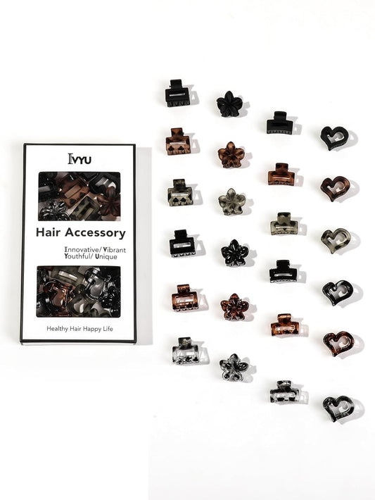 24 Small Hair Clips for Women Girls - Non-Slip Grip&Tangle-Free,Durable Plastic Mini Claw Clips (Tortoise & Black) for Thin/Medium Hair
