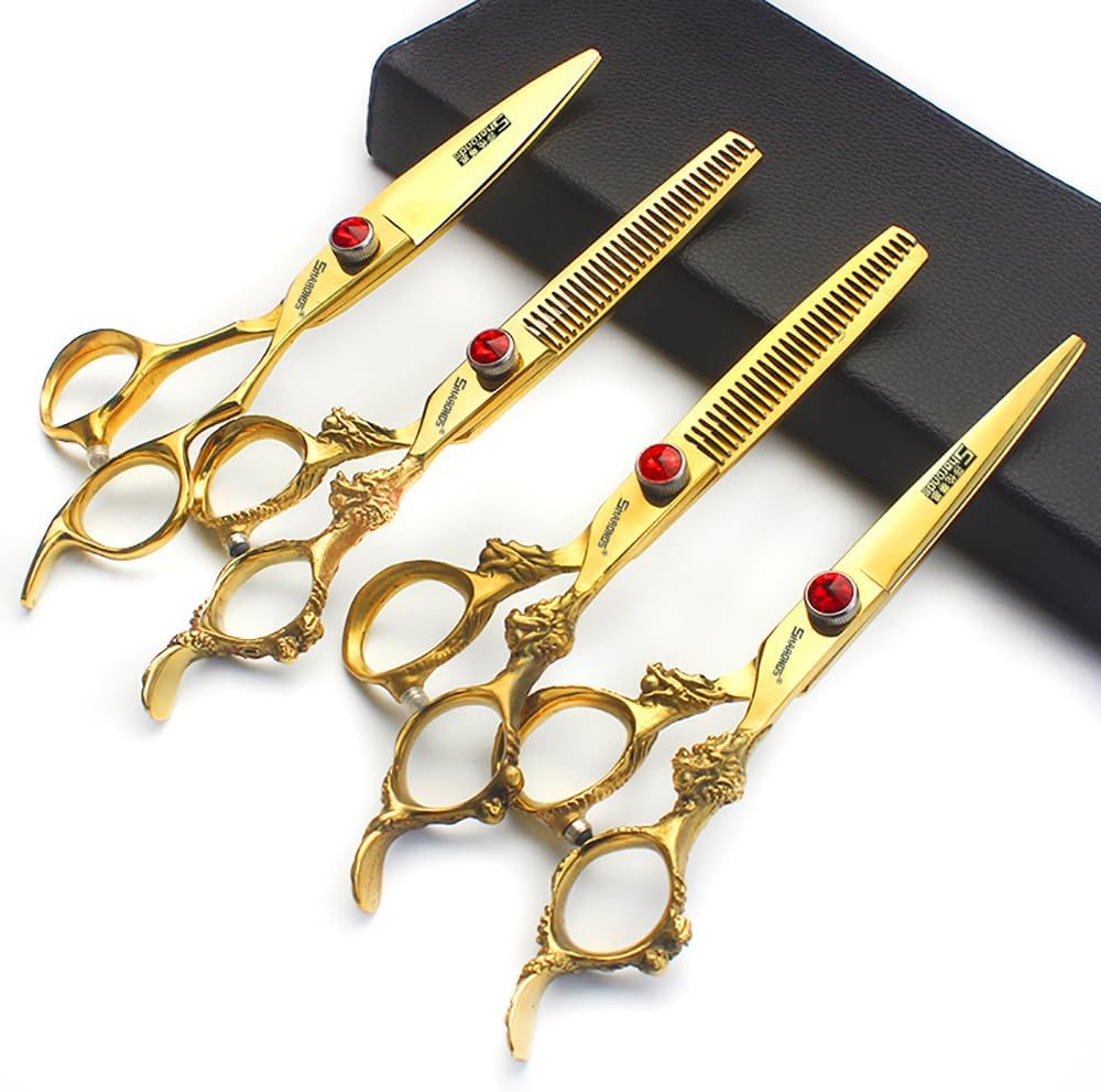 6 inch /7 inch salon professional salon scissors salon hairdresser hair cutting hairstyle pruning tools Japan 440c high hardness stainless steel golden (6 inch 4pcs)