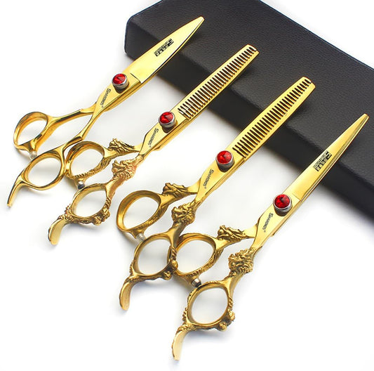 6 inch /7 inch salon professional salon scissors salon hairdresser hair cutting hairstyle pruning tools Japan 440c high hardness stainless steel golden (6 inch 4pcs)