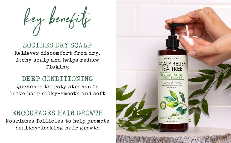 Tea Tree Conditioner For Men and Women, Hair Detangler and Soothing Scalp Relief - Infused with Tea Tree oil, Sunflower oil, Aloe and Argan oil, 16.2oz