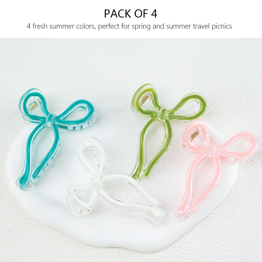 4PCS Colorful Bow Hair Claw Clips Cute Elegant Butterfly Hair Accessories Acrylic Fashion Hair Clips Nonslip Butterfly Clips Hair Styling Accessories for Women (Pink White Blue Green)