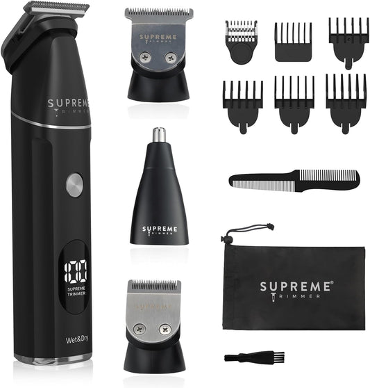 Supreme Trimmer All-in-One Waterproof Multigroomer for Men | Beard, Body, Pubic & Nose Hair Trimmer Kit | No-Nick LCD Grooming Clippers, Rechargeable Full Body Shaver | SMG3030