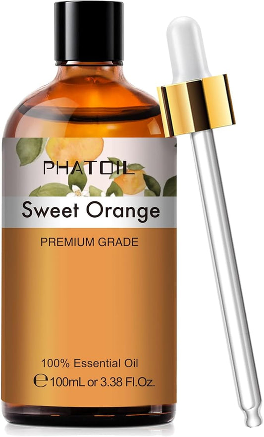 Sweet Orange 3.38fl.oz Essential Oil, PHATOIL Aromatherapy Essential Oils for Diffuser, Humidifier, Perfect for DIY Soap, Candle, Bath Bombs Making(100ml)