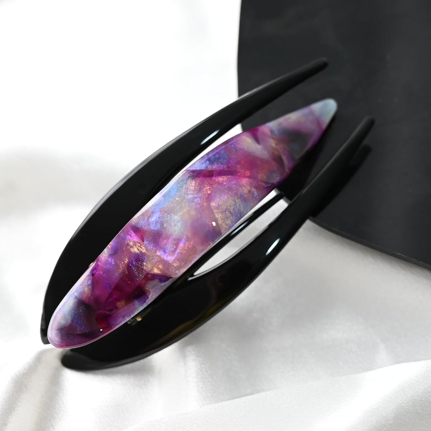 Handmade Celluloid French Design Tortoise Shell Barrettes Side-slide Opening Duck Luxury Fashion Accessories Hair Clip Claw for Women (aespa pink)