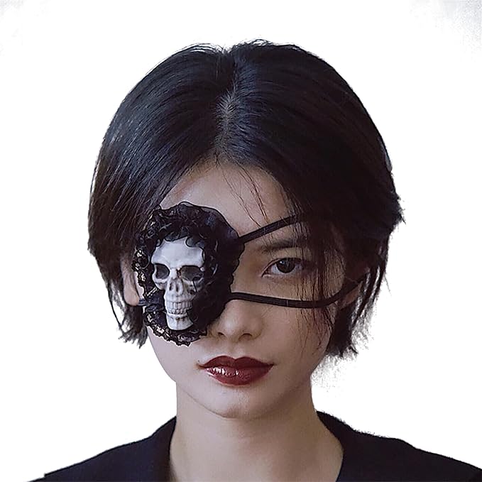 Halloween Punk Skull Eye Mask Dark Gothic Retro Skull Eye Patch Mask Lace Skeleton Single Eye Patch Prom Mask