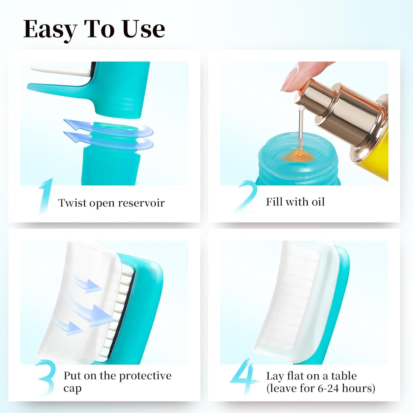 Hair Oil Applicator Comb with 5ml Dispenser, Mess-Free Brush Oiling Tool for Quick Even Application, Scalp Care Comb with Scale Container Handle for Thin/Straight Hair for Women Girls (Blue)