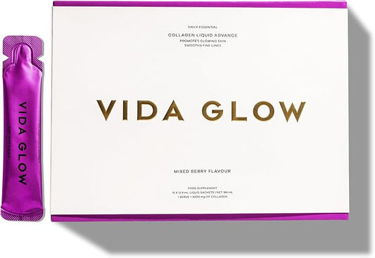Vida Glow Collagen Liquid Advance – Marine Collagen Peptides with Vitamin C, Antioxidants, and Manuka Honey – Supports Skin Firmness, Hair Thickness, and Nail Strength- Berry Flavor
