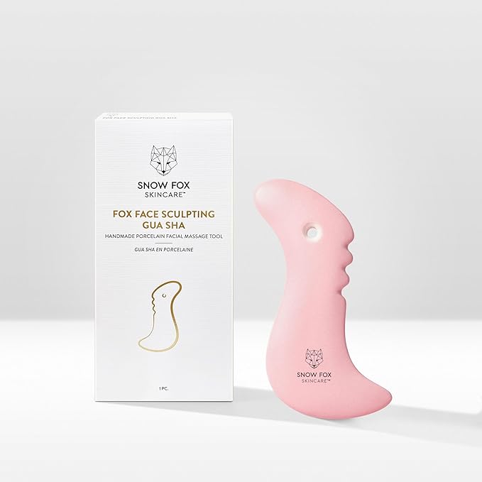 Snow Fox Porcelain Facial Gua Sha Tool | Sculpting Massager for Face Contouring, Lymphatic Drainage & Jawline Shaping | Acupressure Therapy Device | Reflexology Face Care (Blossom Pink)