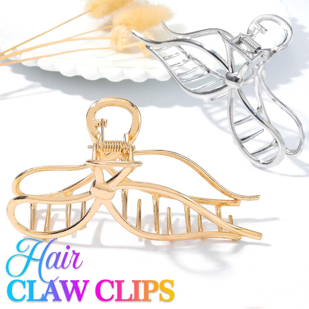 Fashey Bow Claw Clip Gold Metal Hair Clips Large Hair Claws Hair Accessories for Women