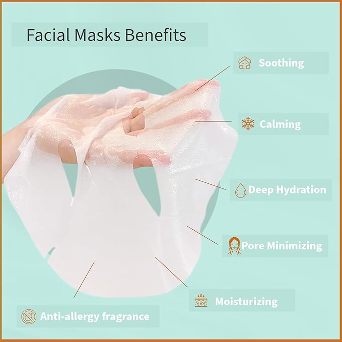 YoungMe Soothing Glam Facial Sheet Mask - 1 Sheets Face Masks | Korean Face Mask Skincare - Deep Real Masks for Sensitive Skin or All Skin Types