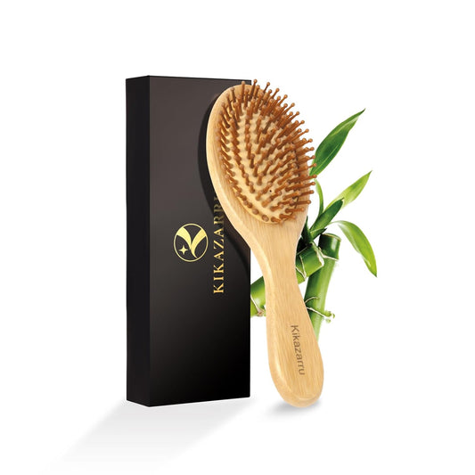 Bamboo Hair Brush for Hair Growth, Detangling & Scalp Massage, Natural Wooden Paddle Hair Brushes for Women Men Kids, Ergonomic Hairbrush Reduces Breakage, Frizz & Tangle, for All Hair Types