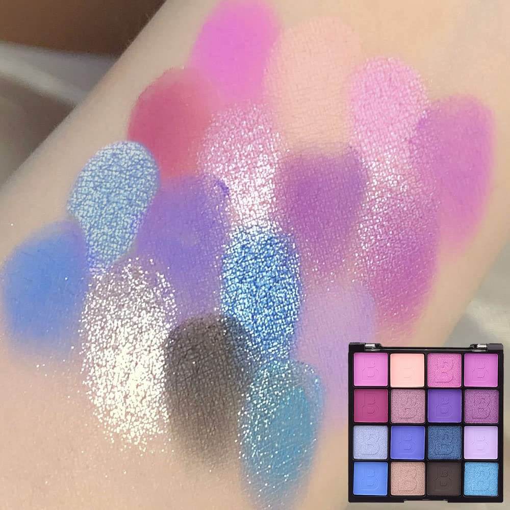 evpct 16 Colors Glitter Shimmer Matte Light Navy Blue Purple Pink Eyeshadow Makeup Palette Pallet Waterproof Highly Pigmented Smokey Pressed Sparkly Shiny Eye Shadow paletas de sombras para de ojos