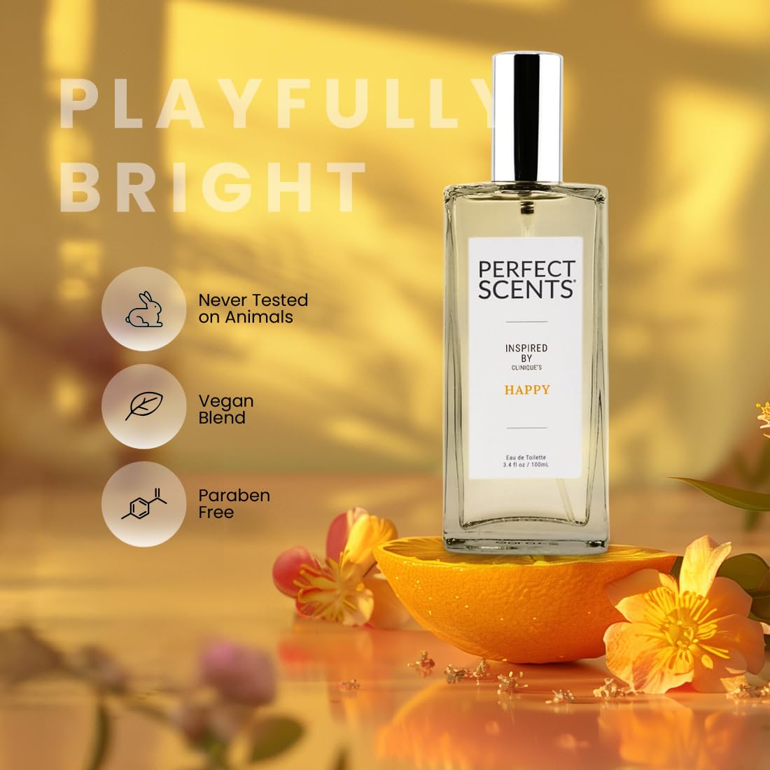 Perfect Scents Fragrances, Inspired by Clinique's Happy, Women’s Eau de Toilette, CLEAN, Vegan, Paraben-Free, Phthalate-Free, Never Tested on Animals, 3.4 Fluid Ounces
