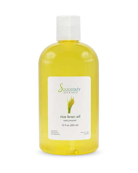 RICE BRAN OIL Cold Pressed Unrefined | 100% Natural Available in Bulk | Carrier for Essential Oils, Face, Skin, Hair Moisturizer, Soap Making | (12 OZ)