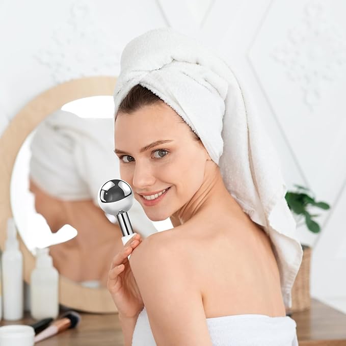 JURon Ice Globes Stainless Steel Beauty Facial Massager for Face & Eyes, Unbreakable Stainless Steel Cryo Sticks for Beauty Routines, Facials Cold Roller Cooling Globes (Ball, 1Pack), Silver