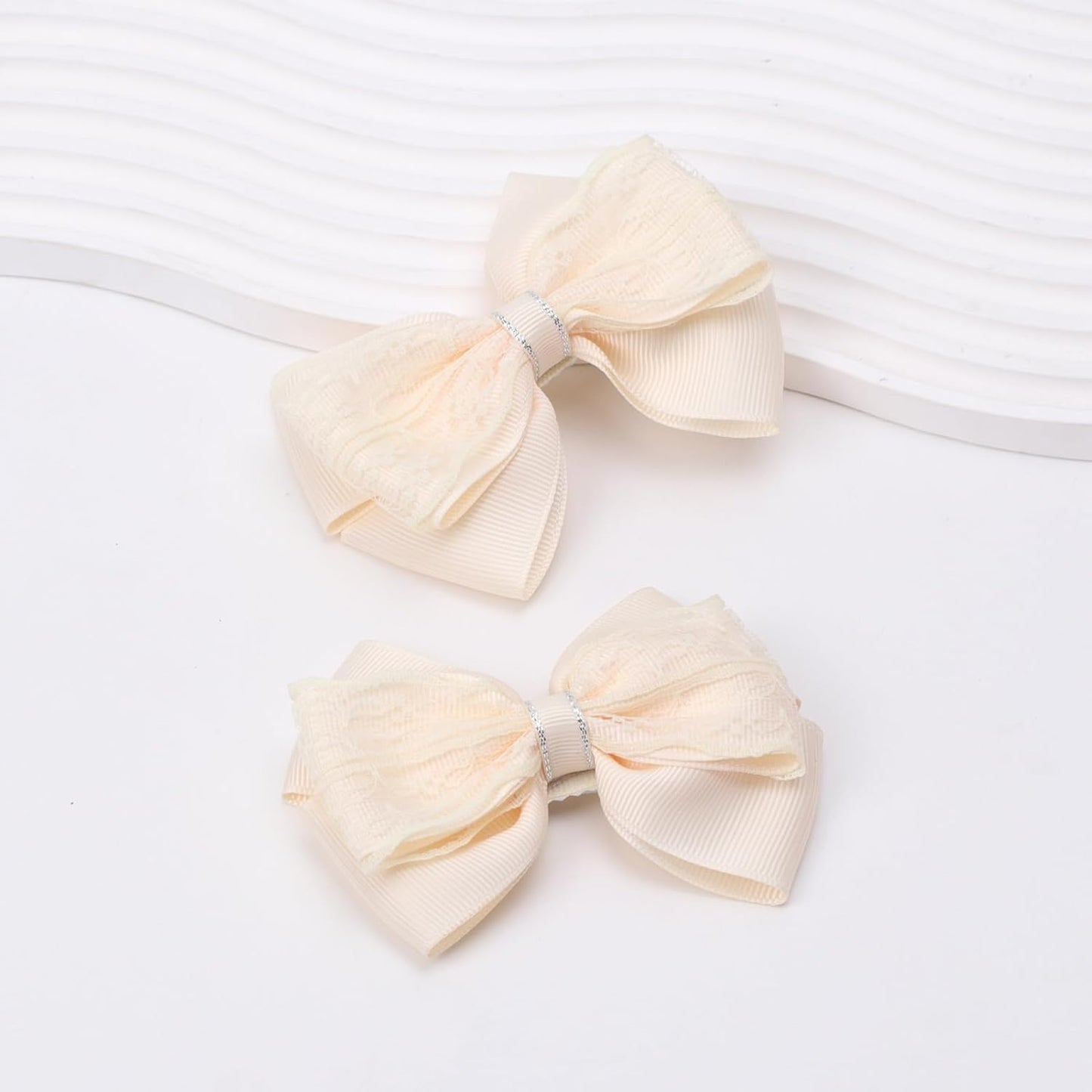 4-Inch Hair Bows Alligator Clips Delicate Lace Hair Accessories for Girls, Toddler, Kids and Women Daily Dress Up Birthday Wedding Christmas Occasions- Set of 2 (Yellow)