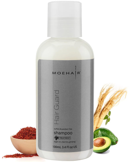 Moehair Hair Guard Shampoo Travel Size | Travel Friendly | Hair Thickening & Volumizing | Infused with Argan Oil, Ginseng & Vitamins | Paraben & Sulfate Free Shampoo (3.4 Fl. Oz)