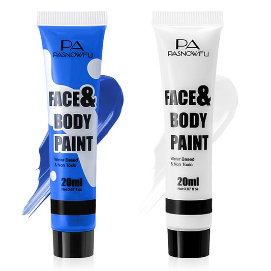 White and Blue Face Paint - Water-Based Non-Toxic Face Body Paint Kit for Smurf Mystique Character, Highly Pigmented Washable Painting for Halloween Cosplay SFX Makeup，Costume Parties
