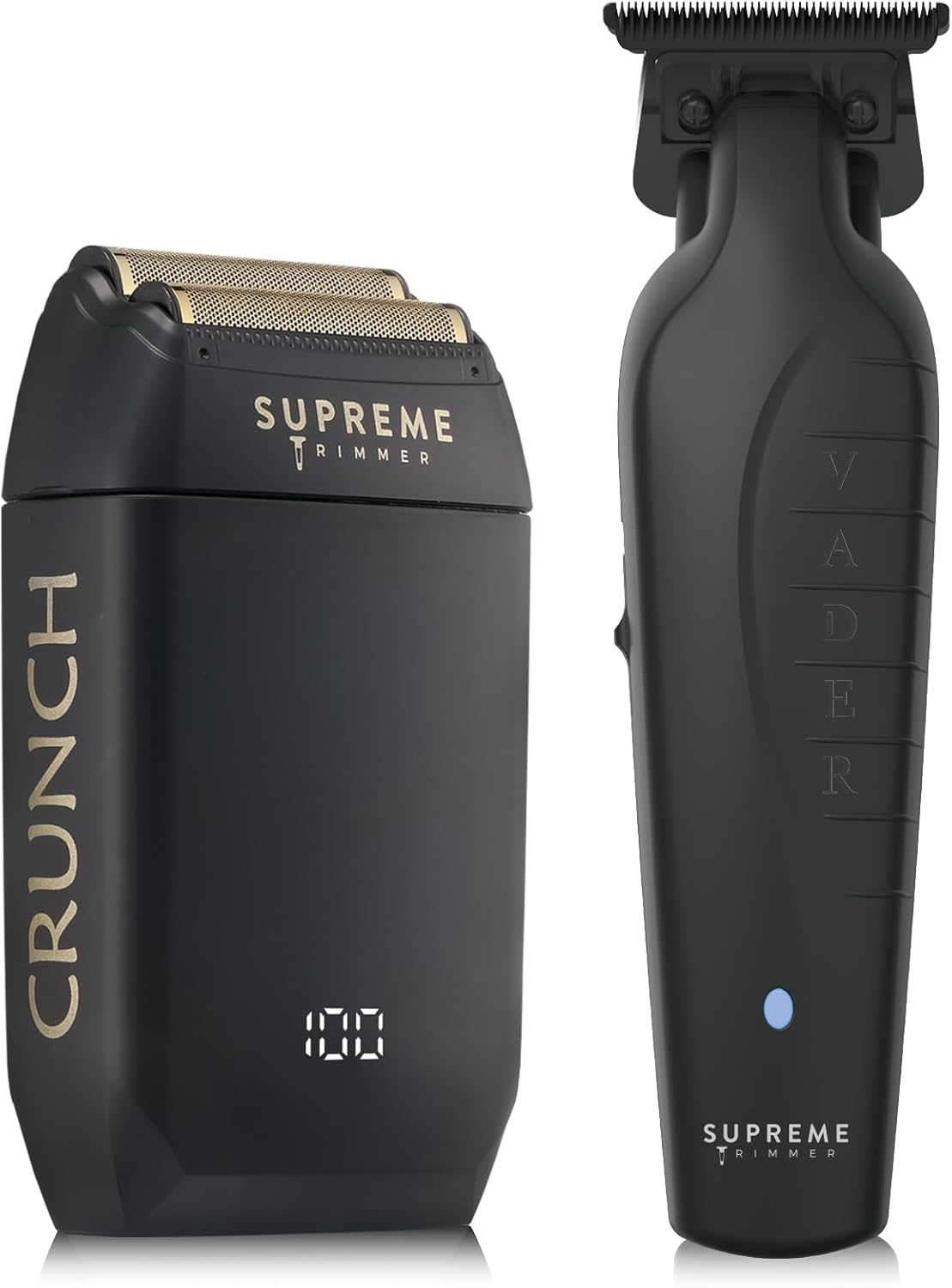 Supreme Trimmer Vader Trimmer & Crunch Foil Shaver Barber Haircutting Kit | Professional DLC T-Blade Beard Trimmer ST3778 & STF602 Waterproof IPX6 Shaver Set | (Black)